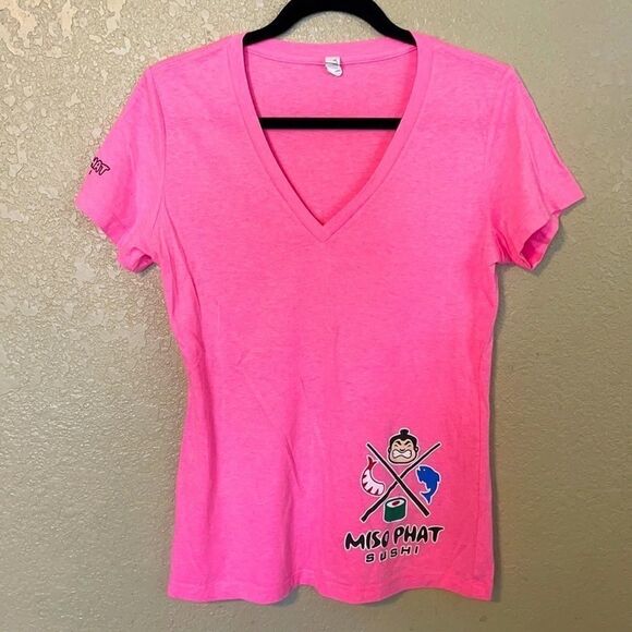 Miso Phat Maui sushi neon pink V neck shirt size M - Picture 1 of 4
